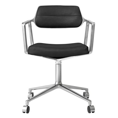 Swivel 453 Drehstuhl auf Rollen, Leder schwarz, Poliert