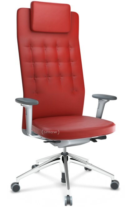 ID Trim L, FlowMotion ohne Sitztiefenverstellung, Mit 3D-Armlehnen, Soft grey, Leder rot, Hart für Teppichboden