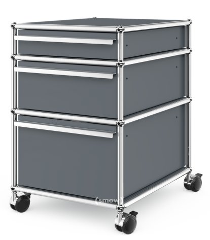 USM Haller Rollcontainer mit 3 Schubladen Typ 2 (mit Gegengewicht), Kein Schloss, Mittelgrau RAL 7005