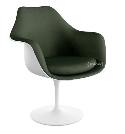 Saarinen Tulip Armlehnstuhl, nicht drehbar, gepolsterte Innenschale und Sitzkissen, weiß, Bottle Green (Eva 144)