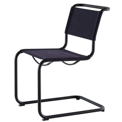 S 33 / S 34 V Soft Freischwinger, ohne Armlehnen, Tiefschwarz matt pulverbeschichtet, Stoff Cento deep - dunkelblau, Kunststoffgleiter schwarz mit Filz