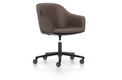 Softshell Armchair auf Fünfsternfuß, Aluminium pulverbeschichtet basic dark, Leder (Standard), Kastanie, Hart für Teppichboden