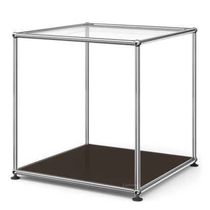 USM Haller Hoher Beistelltisch 50, Oben Glas, unten Metall, USM braun