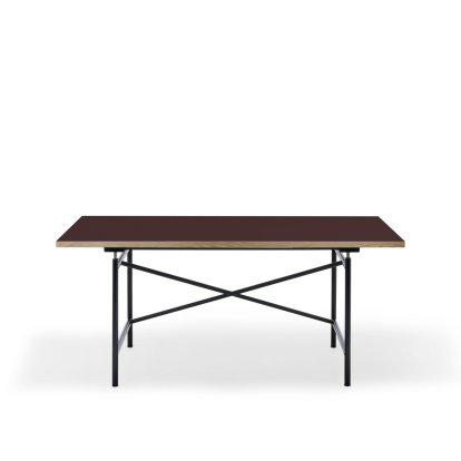 Eiermann 1 M Tisch (Mechanische Höhenverstellung), Linoleum burgunderrot (Forbo 4154) mit Eichekante, 160 x 80 cm, Schwarz