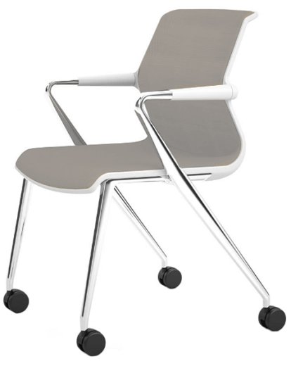 Unix Chair Vierbeinfuß mit Rollen, Silk Mesh soft grey, Soft grey, Aluminium poliert
