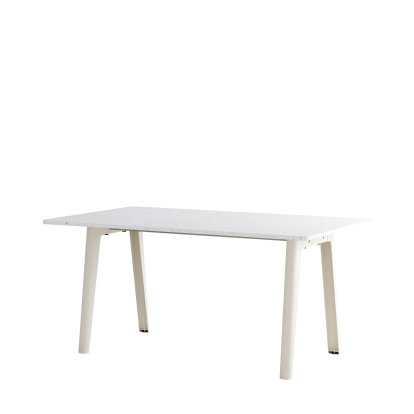 New Modern Esstisch rechteckig, Metall/recycelter Kunststoff, 160 x 95 cm, Cremeweiß