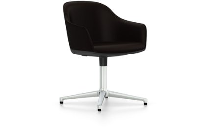 Softshell Armchair auf Viersternfuß, Aluminium poliert, Plano, Braun, Gleiter für Teppichboden