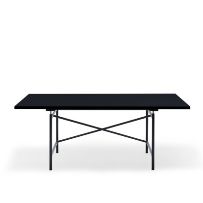 Eiermann 1 M Tisch (Mechanische Höhenverstellung), Linoleum schwarz mit schwarzer Kante (Forbo 4023), 180 x 90 cm, Schwarz