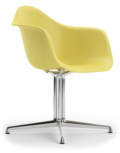 Eames Plastic Armchair DAL, Citron, Ohne Polsterung, Ohne Polsterung, Aluminium poliert, Neue Sitzhöhe (43,0 cm)