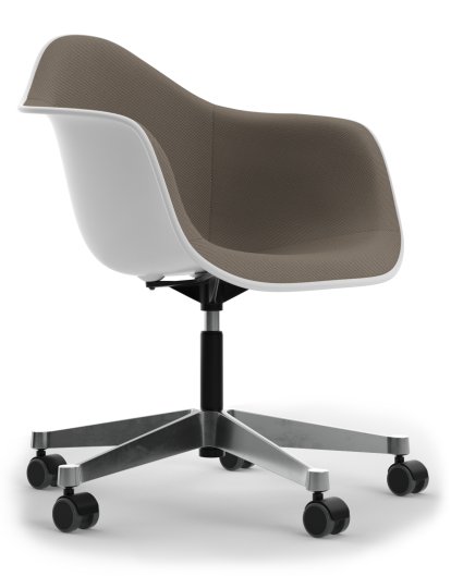Eames Plastic Armchair PACC, Cotton white, Mit Vollpolsterung, Warmgrey / moorbraun