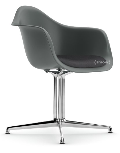 Eames Plastic Armchair DAL, Granitgrau, Mit Sitzpolster, Dunkelgrau, Aluminium poliert, Neue Sitzhöhe (43,0 cm)