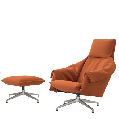 Bascule Loungesessel Highback mit Viersternfuß, Mit Ottoman, Stoff Hola, terracotta, 38 cm, Aluminium gestrahlt