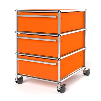 USM Haller Rollcontainer mit 3 Schubladen Typ 1 (mit Gegengewicht), Kein Schloss, Reinorange RAL 2004
