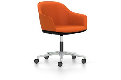 Softshell Armchair auf Fünfsternfuß, Aluminium poliert, Plano, orange, Weich für harte Böden
