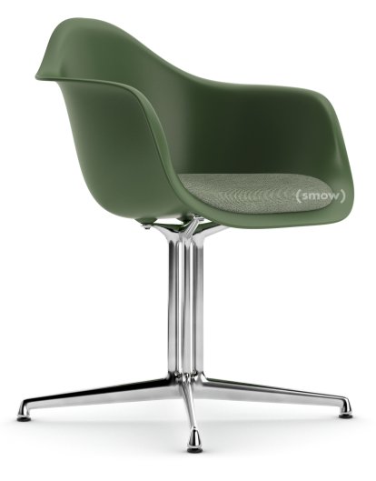Eames Plastic Armchair DAL, Forest, Mit Sitzpolster, Elfenbein / forest, Aluminium poliert, Neue Sitzhöhe (43,0 cm)