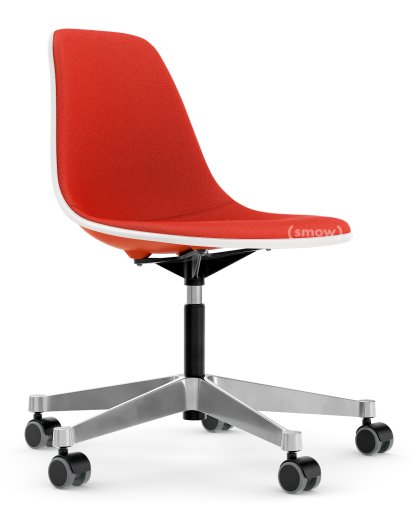 Eames Plastic Side Chair PSCC, Poppy Red, Mit Vollpolsterung, Koralle / Poppy red