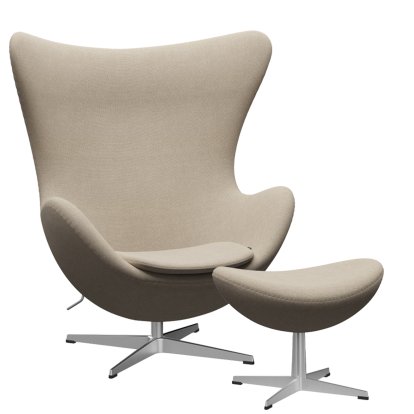 Egg Chair, Hallingdal 65, 200 - Sand, Satingebürstetes Aluminium, Mit Fußhocker