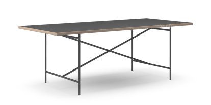 Eiermann 2 Esstisch, Linoleum schwarz (Forbo 4023) mit Eichekante, 200 x 90 cm, Schwarz