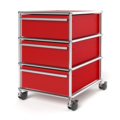 USM Haller Rollcontainer mit 3 Schubladen Typ 1 (mit Gegengewicht), Kein Schloss, USM rubinrot