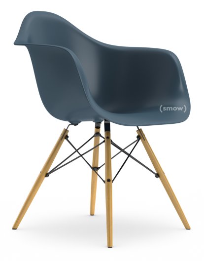 Eames Plastic Armchair DAW, Meerblau, Ohne Polsterung, Ohne Polsterung, Standardhöhe - 43 cm, Esche honigfarben