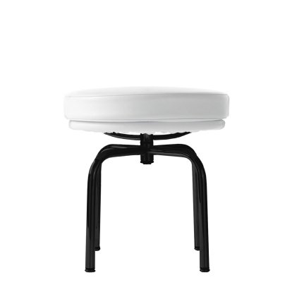 8 Tabouret tournant, Schwarz matt lackiert, Leder Scozia, Weiß