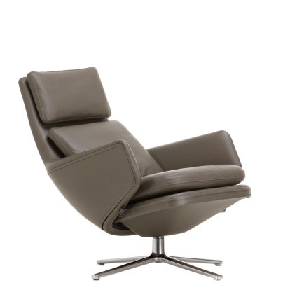Grand Relax Loungesessel, Ohne Ottoman, Leder Premium F, umbragrau, Poliert, 46,5 cm