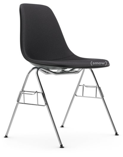 Eames Plastic Side Chair DSS / DSS-N, Granitgrau, Mit Vollpolsterung, Dunkelgrau, Mit Reihenverbindung (DSS)