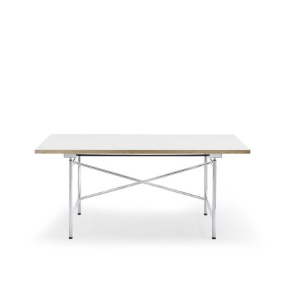 Eiermann 1 M Tisch (Mechanische Höhenverstellung), Melamin weiß mit Eichekante, 160 x 80 cm, Chrom