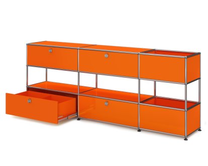 USM Haller Kinder Sideboard L mit Aufbewahrungsboxen, Einfarbig, Reinorange RAL 2004, Mit Auszügen (inkl. Einlegerahmen)