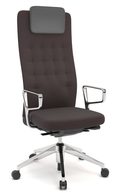 ID Trim L, FlowMotion mit Sitztiefenverstellung, Mit Ringarmlehnen Aluminium poliert, Basic dark, Stoff Plano coffee, Weich für harte Böden