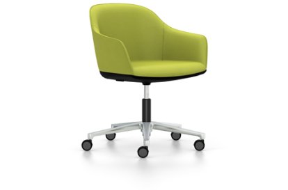 Softshell Armchair auf Fünfsternfuß, Aluminium poliert, Plano, Avocado, Weich für harte Böden