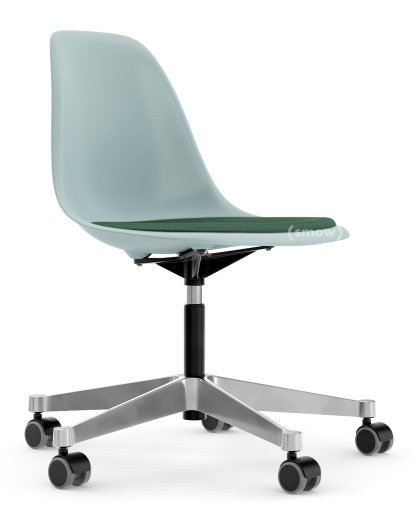 Eames Plastic Side Chair PSCC, Eisgrau, Mit Sitzpolster, Mint / forest