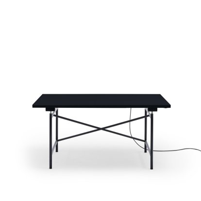 Eiermann 1 E Tisch (Elektrische Höhenverstellung), Linoleum schwarz mit schwarzer Kante (Forbo 4023), 140 x 80 cm, Schwarz, Mit Kabelkanal