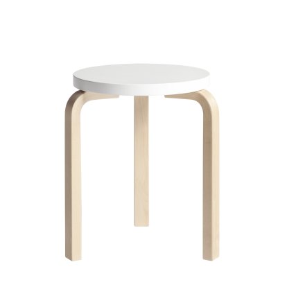 Hocker 60, Sitz lackiert weiß, Beine Birke klar lackiert