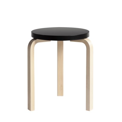 Hocker 60, Sitz lackiert schwarz, Beine Birke klar lackiert