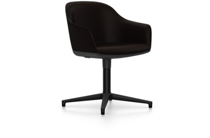 Softshell Armchair auf Viersternfuß, Aluminium pulverbeschichtet basic dark, Plano, Braun, Gleiter für Teppichboden