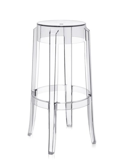 Charles Ghost Hocker, Höhe 75 x ø Sitz 29 x ø Basis 46 cm, Transparent, Glasklar