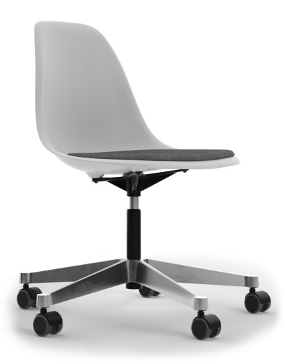 Eames Plastic Side Chair PSCC, Cotton white, Mit Sitzpolster, Nero / elfenbein