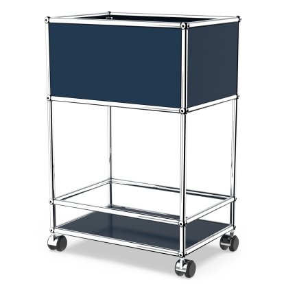 USM Haller Bar Sideboard Typ 2, Stahlblau RAL 5011, Harte Rollen für Teppichboden