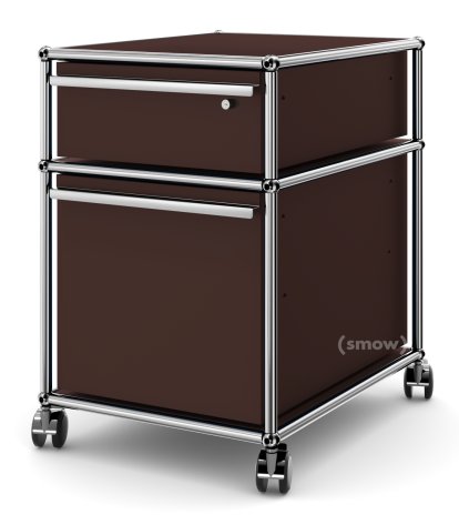 USM Haller Rollcontainer mit Hängeregistratur, Nur A6-Schublade mit Schloss, USM braun