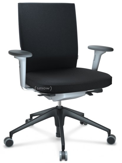 ID Soft, FlowMotion-mit Vorwärtsneigung, mit Sitztiefenverstellung, Mit 2D Armlehnen, 5-Stern Untergestell, Kunststoff basic dark, Soft grey, Sitz und Rücken Plano, Nero, Hart für Teppichboden