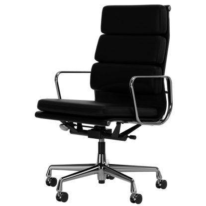 Soft Pad Chair EA 219, Verchromt, Leder Standard nero, Plano nero, Hart für Teppichboden