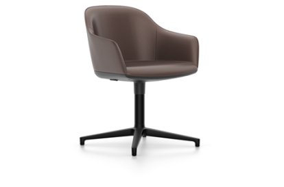 Softshell Armchair auf Viersternfuß, Aluminium pulverbeschichtet basic dark, Leder (Standard), Kastanie, Filzgleiter für harte Böden
