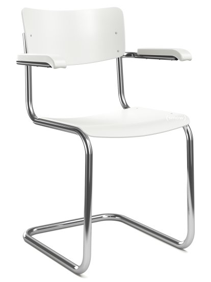 S 43 F Klassik Freischwinger, Gestell verchromt, Buche decklackiert, Reinweiß (RAL 9010), Ohne Sitzauflage, Ohne Gleiter