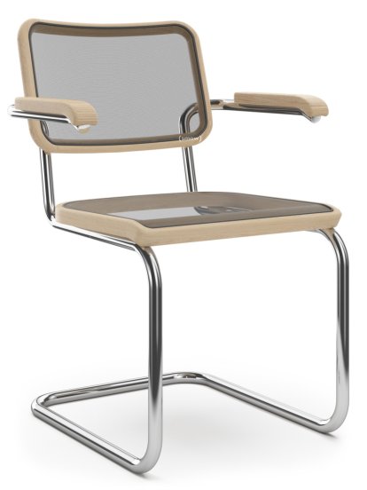 S 64 N Pure Materials Freischwinger, Esche geölt, Verchromt, Kunststoffgleiter schwarz mit Filz