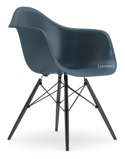 Eames Plastic Armchair DAW, Meerblau, Ohne Polsterung, Ohne Polsterung, Standardhöhe - 43 cm, Ahorn schwarz