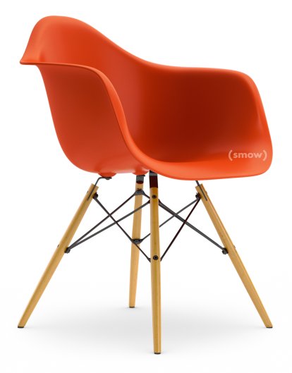 Eames Plastic Armchair DAW, Rot (poppy red), Ohne Polsterung, Ohne Polsterung, Standardhöhe - 43 cm, Ahorn gelblich
