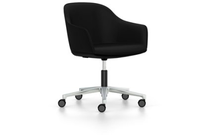 Softshell Armchair auf Fünfsternfuß, Aluminium poliert, Plano, Nero, Hart für Teppichboden