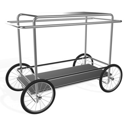 M4R Servierwagen, Schwarz lackiert / vernickelt, Mit Flaschenhalter