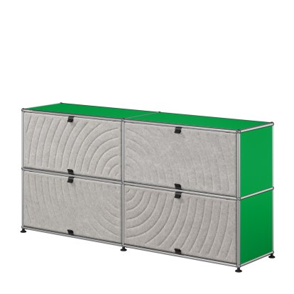 USM Haller Sideboard L mit vier USM Haller Soft Panels, rund, USM grün, Grau